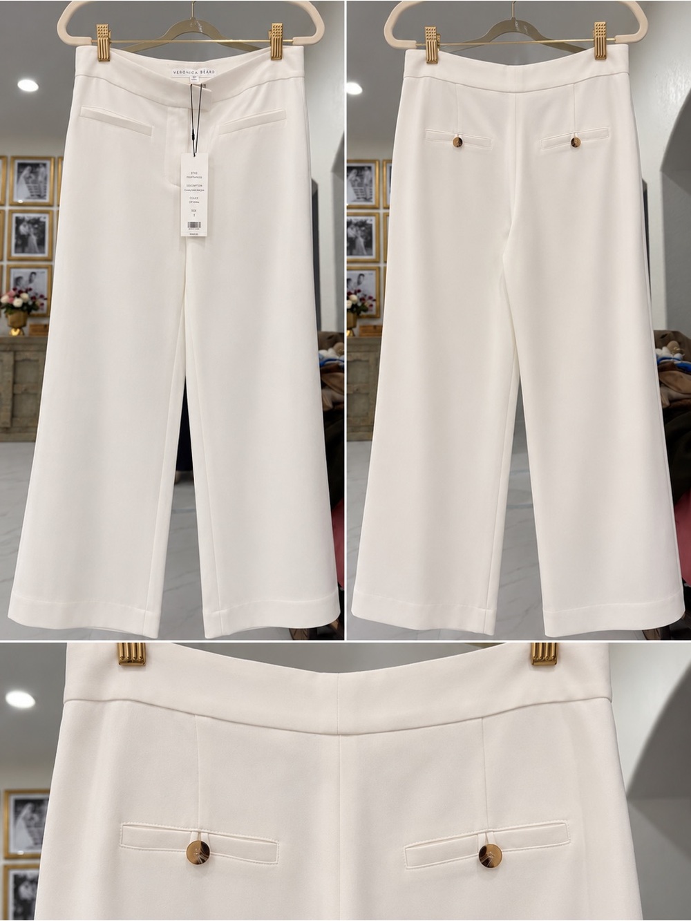 Veronica Beard Ivory Lee Cropped Wideleg Pant